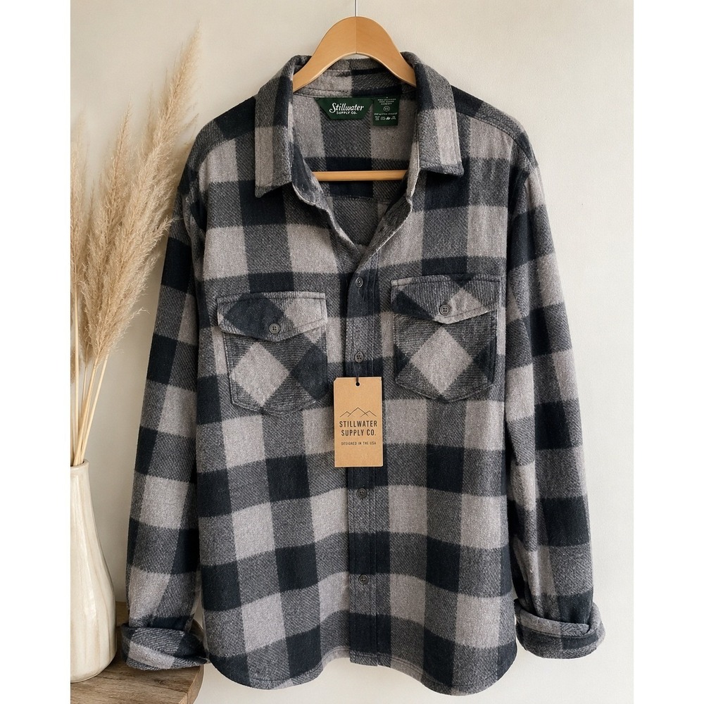 Stillwater Supply Co Fleece Shirt Mens 2XL NWT Plaid Button Down Shirt Fall cozy